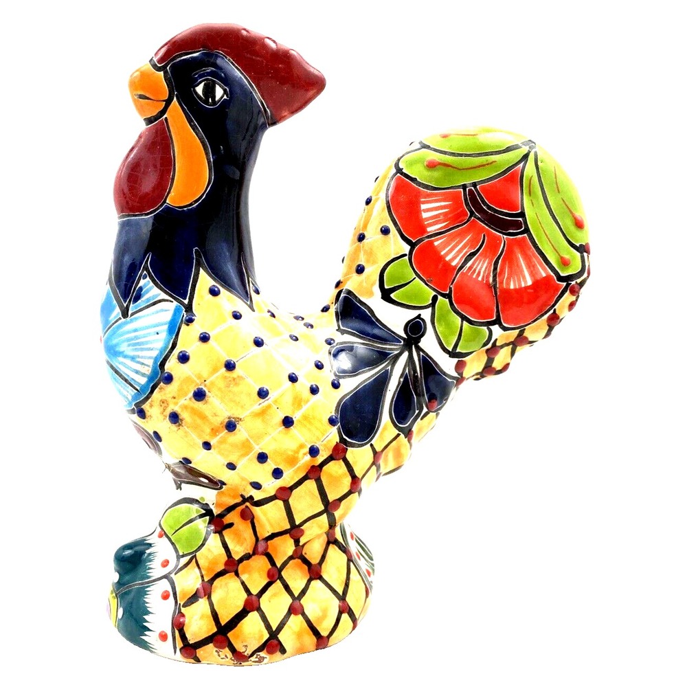 Talavera Rooster Multicolor Mexican Terra Cotta Pottery  9" Tall - Picture 16 of 16
